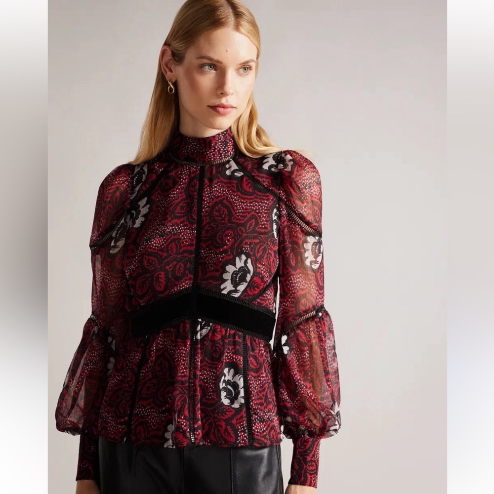 Ted Baker Red and Black Floral Blouse